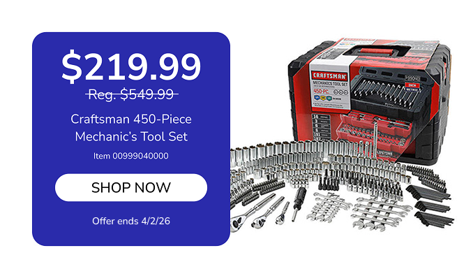$219.99 Craftsman 450-Piece Mechanic's Tool Set